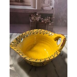 Foreside Yellow Ceramic Batter Bowl with Spout and Handle Zig Zag Pattern